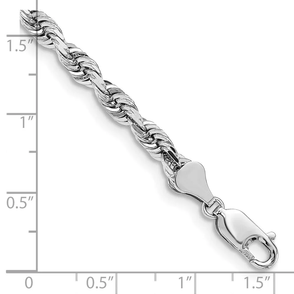 14k White Gold 5mm Diamond-cut Quadruple Rope Lobster Clasp Chain Bracelet