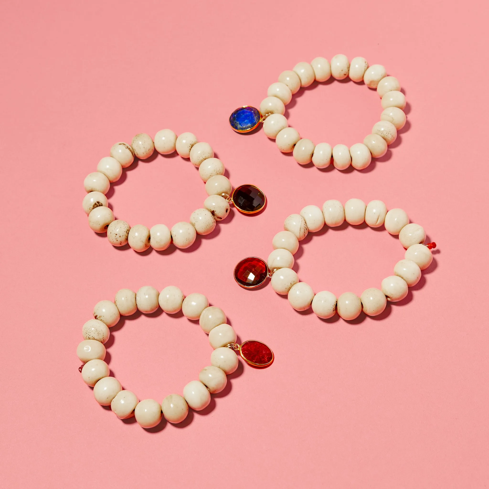 Alex Stack in Buffalo Bone with Faceted Ruby Charm