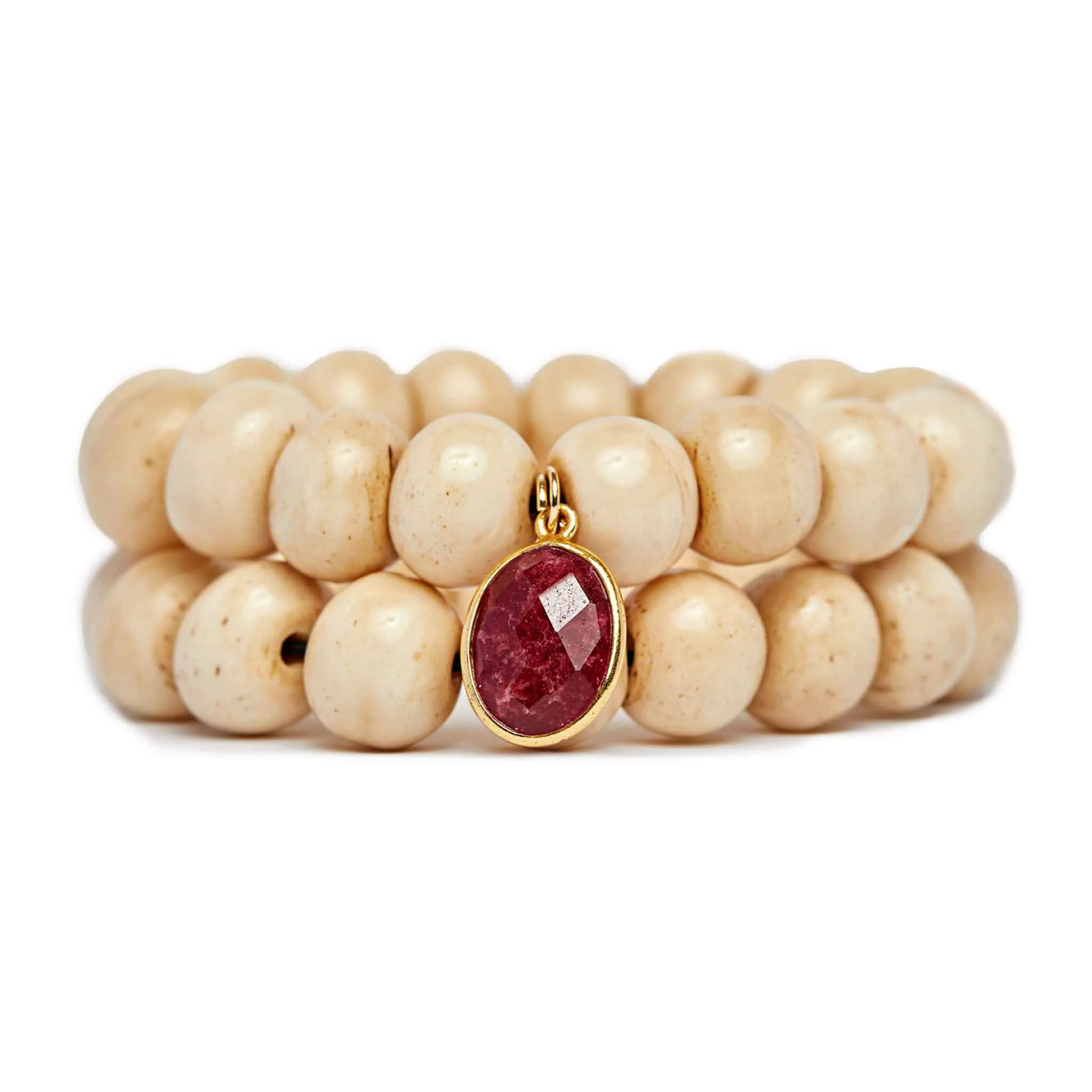 Alex Stack in Buffalo Bone with Faceted Ruby Charm