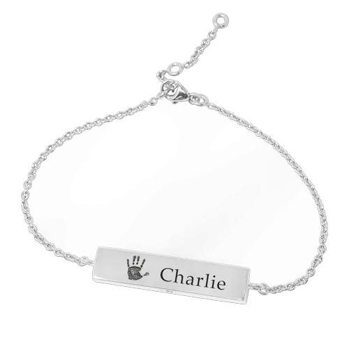 Personalized Bar Pendant Horizontal Handprint Necklace or Bracelet